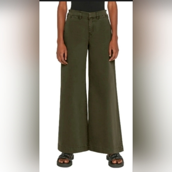 Frame Denim Pants - ​FRAME Olive Green Tomboy Wide Leg Pants - Size 27 - Quiet Luxury Trousers